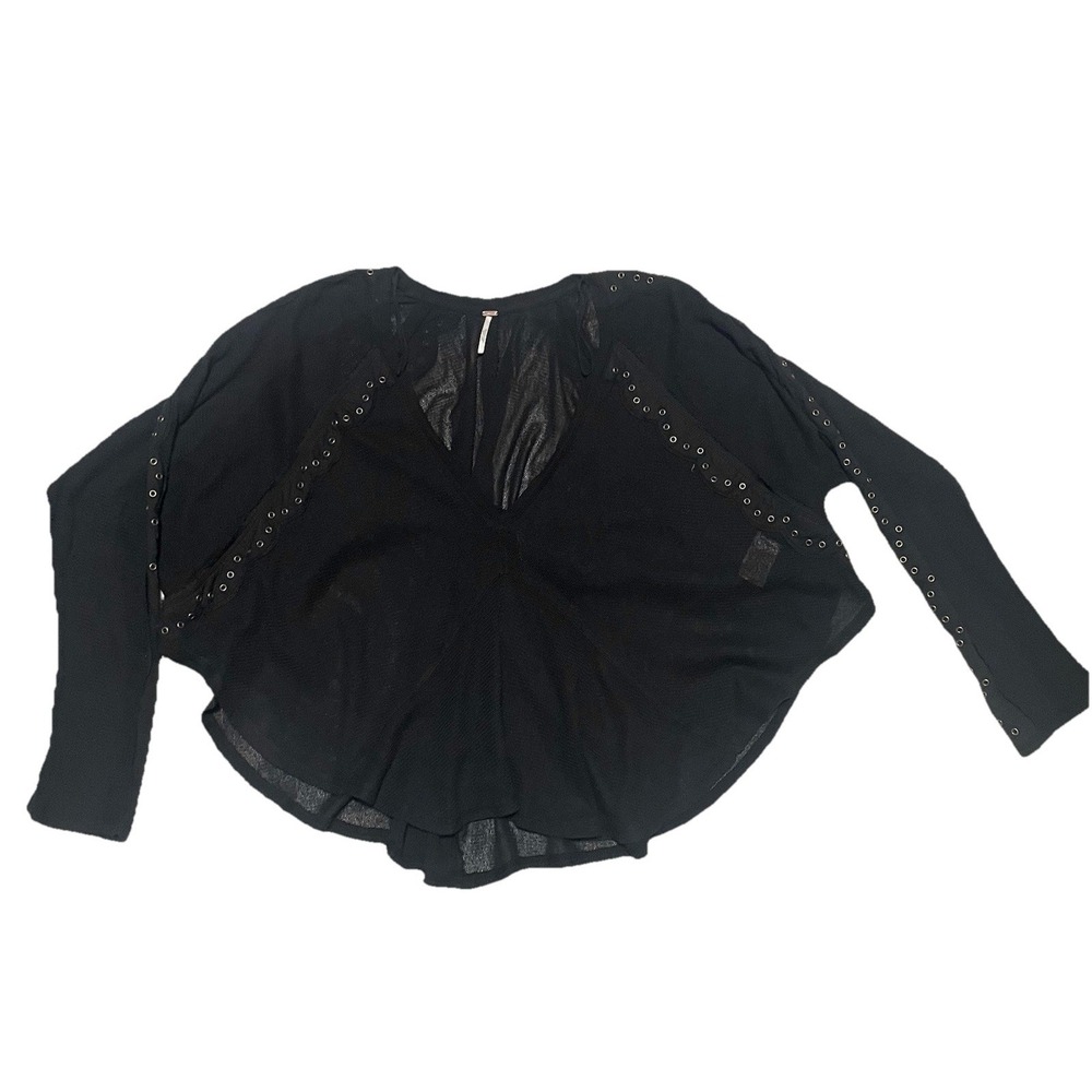 Free People Hey Stud Long Sleeve Lightweight Oversized Cotton Top Size M Goth - Picture 2 of 14